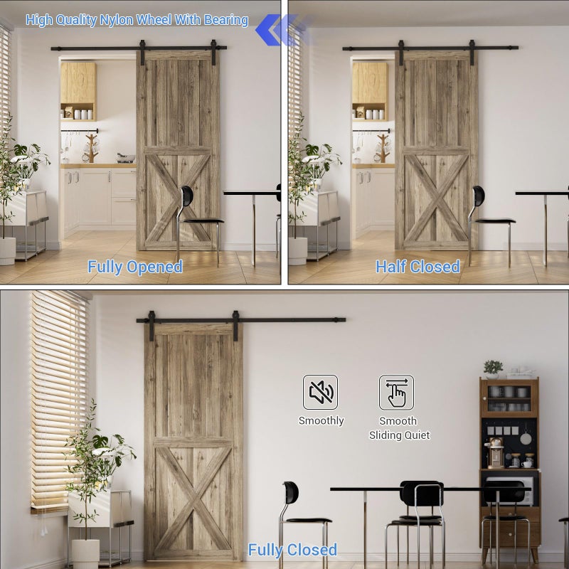 CCJH 8FT Single Sliding Barn Door Hardware Kit Black Basic Roller Carbon Steel Hanger Flat Track System for Closet Kitchen 1 Door 48 inch Wide - Image 3